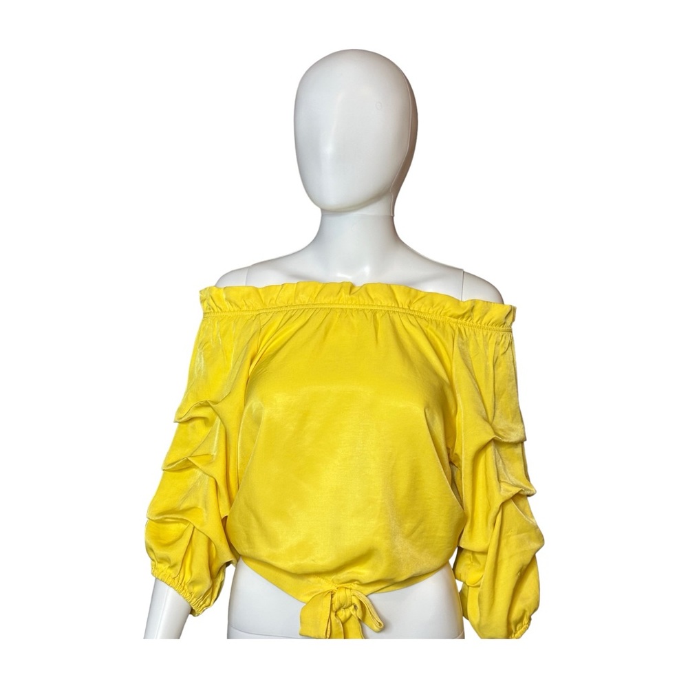 Habitual Gathered Top,  Ruffle Sleeves Yellow Size 16